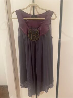 Milla for Richards in Greenwich Beaded Yoke Sleeveless Chiffon Dress in Plum
